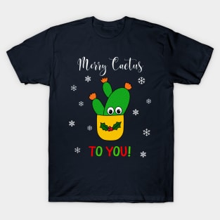 Merry Cactus To You - Opuntia Microdasys Cactus In Christmas Holly Pot T-Shirt